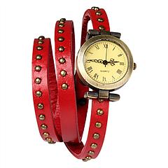 Fashionable Rivet Leather Belt Retro Watch Hand Chain-red