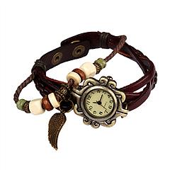 New! Beautiful Bohemian Style Retro Handmade Leather Angel Wing Women\'s Watches-brown