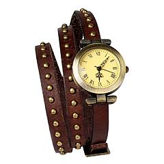 Fashionable Rivet Leather Belt Retro Watch Hand Chain-chocolate