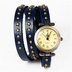 Fashionable Rivet Leather Belt Retro Watch Hand Chain-blue
