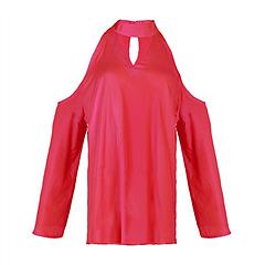 Women\'s Sexy Off The Shoulder Blouses Cold Shoulder Tops V-Neck Long Sleeve T-Shirt Solid Color Summer