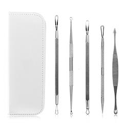 5 Pcs Blackhead Remover Kit Pimple Comedone Extractor Tool Set Stainless Steel Facial Acne Blemish Whitehead Popping Zit Removing for Nose Face Skin C