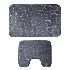 2 Pcs/Set Bathroom Rugs Luxury Flannel Non-Slip Bathroom Rugs Set Soft Pebbles Shower Absorbent Carpet U-Shaped Toilet Mat Washable for Bathroom Entra