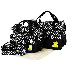 5PCS Baby Nappy Diaper Bags Set Mummy Diaper Shoulder Bags w/ Nappy Changing Pad Insulated Pockets Travel Tote Bags For Mom Dad