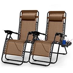 2Packs Zero Gravity Lounge Chair w/ Dual Side Tray 330lbs Load Foldable Recliner Chair w/ Stress Relief Pillow Patio Poolside Beach Lying Chair