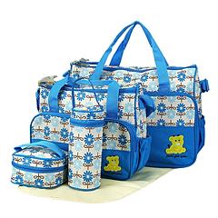 5PCS Baby Nappy Diaper Bags Set Mummy Diaper Shoulder Bags w/ Nappy Changing Pad Insulated Pockets Travel Tote Bags For Mom Dad