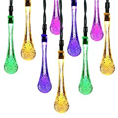 Outdoor Solar String Lights 21 Feet 30 LEDs Water Drop Solar Powered Lights Waterproof Solar Fairy Lights Decorative Solar Powered Lights for Home Pat