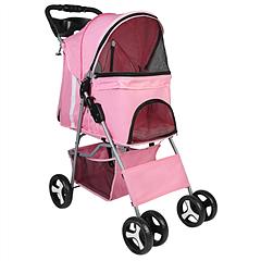4 Wheels Pet Stroller Foldable Carrier Strolling Cart Travel Jogger Pet Stroller with Removable Liner Storage Basket for Dog Cat