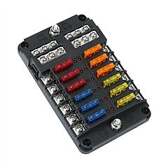 12-Way Fuse Box Holder w/ LED Indicator 12 Circuit Blade Fuse Block Sticker Label For 12-32V Automotive Boat Car SUV Marine