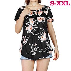 Women Summer Shirts Tops Loose Short Sleeve T Shirts Casual Floral Printed Button Shirts Blouse S-XXL