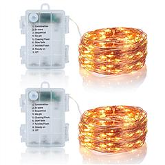 2Pcs LED String Lights 100LED Beads 32.8FT Copper Fairy Lights IP65 Waterproof Battery Operated Flash Lights with Remote Control For Wedding Party Jar