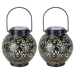 2Pcs Solar Powered Hanging Lights Outdoor Waterproof Decorative Hollow Lantern Lamps  
Warm White Retro Style Decorative Landscape Lights For Patio C