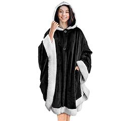 Hoodie Blanket Wrap Wearable Hoodie Snuggle Robe Sweatshirt Soft Lined Cuddle Poncho Cape w/ Hat 2 Pockets Buttons
