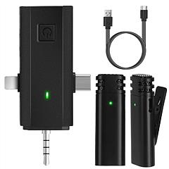 2 Pack 3 in 1 Wireless Clip On Microphone Omnidirectional Mic Noise Reduction Plug and Play 65.6FT Transmission Type-C IOS PC Video Record Interview V