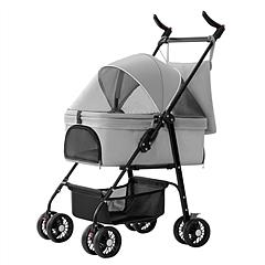 4 Wheels Pet Stroller Foldable Carrier Strolling Cart Travel Jogger Pet Stroller with Removable Liner Storage Basket for Dog Cat