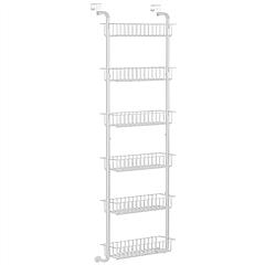 6 Tier Over Door Pantry Organizer Hanging Hooks Door Storage Rack Carbon Steel Basket 62.99in Over Door Shelf for Kitchen Bathroom