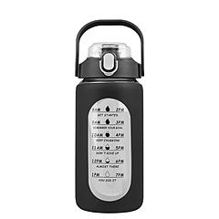 34Oz Glass Water Bottle Sports Water Bottle Motivational Water Bottle Water Intake Tracker Bottle with Straw Time Marker Silicone Sleeve Handle for Gy