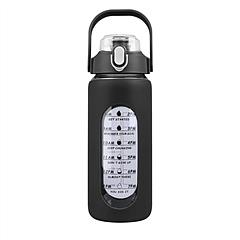 64Oz Glass Water Bottle Sports Water Bottle Motivational Water Bottle Water Intake Tracker Bottle with Straw Time Marker Silicone Sleeve Handle for Gy