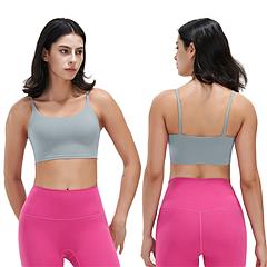 Women Strap Sport Bras Padded Strappy Crop Square Neck Low Impact Bras Sexy Fitness Tank Tops with Removable Pads Flat Straps for Gym Yoga Workout Run