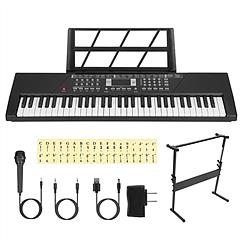 61 Keys Digital Music Keyboard Electric Piano Electronic Musical Instrument Kids Learning Keyboard with Stand Light Up Keys Microphone for 3-12 Year O