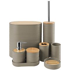 8Pcs Bathroom Accessories Set Bathroom Holder Set with Soap Dispenser Toothbrush Holder Cup Soap Dish Toilet Cleaning Brush Trash Can Qtip Holder Vani