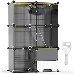3 Tier Cat Cage Indoor with Litter Box Hammock Detachable Metal Wire Cat Kennel Cat House Cat Enclosure with Ladder for 1-2 Kittens