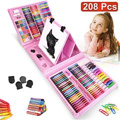 208Pcs Drawing Art Kit Art Supplies For 3-12Years Old Girls Boys Art Storage Box with Double Sided Trifold Easel Oil Pastels Crayons Colored Pencils W