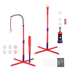3-In-1 Baseball Toy Set For 3-5Years Old Kids And Toddlers Includes Tee Ball Stand Hanging Tee Automatic Ball Launcher with Adjustable Height For Indo