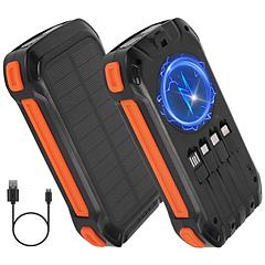 Portable Solar Charger 49800mAh Power Bank External Battery Pack 22.5W PD Fast Charging Built in 4 Cables 15W Wireless Charging LED Flashlight for Cam