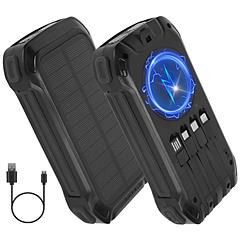 Portable Solar Charger 49800mAh Power Bank External Battery Pack 22.5W PD Fast Charging Built in 4 Cables 15W Wireless Charging LED Flashlight for Cam