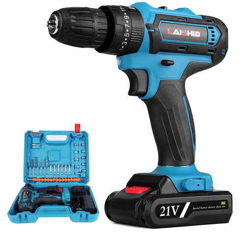 Cordless Drill Set With 2Pcs 21V Batteries and Charger 2 Variable Speeds 3/8In Keyless Chuck 265ln-lbs 25+3 Torque Positions Included 24Pcs Drill Bits