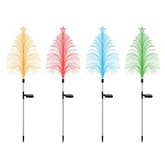 4Pack 7 Color Changing Solar Christmas Tree Lights Outdoor Optical Fiber Stake Lights Cedar Tree Lights with Topper Star IP44 Waterproof for Garden Ya