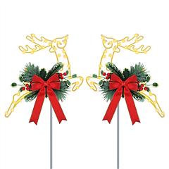 2Pcs Christmas Lighted Reindeer Decoration LED Pathway Stake Lights Battery Powered for Outdoor Garden Lawn Porch Front Door Patio Holiday Decor