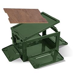 Folding Storage Bin Camping Collapsible Organizer Box Stackable Grocery Container Shelf Baskets with Cutting Board Top Lid 4 Side Lockable Doors Wheel