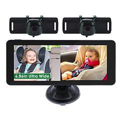 1080P Baby Car Camera for 2 Kids Dual Channel Car Baby Monitor Rear Facing Car Seat Camera with 120°Wide View 6.86In HD Split Screen Night Vision