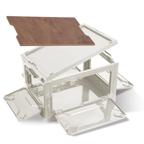 Folding Storage Bin Camping Collapsible Organizer Box Stackable Grocery Container Shelf Baskets with Cutting Board Top Lid 4 Side Lockable Doors Wheel