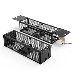 2Pack 15.35x4.72x3.94in 2-Door Humane Live Rat Trap Galvanized Iron Rodent Trap Cage Reusable for Home Garden Farm Warehouse