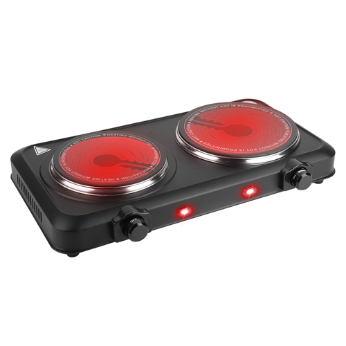 1800W Electric Infrared Dual Burner Portable Heating Hot Plate Stove Countertop RV Hotplate with 7.5” & 6.3” Glass Cooktop Stepless Temperature Adjust
