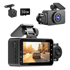 WiFi FHD 1080P 3 Channel Car Dash Cam Front Rear Inside With 32G MMC Card Motion Detection Loop Recording Infrared Night Vision Surveillance Car Camer