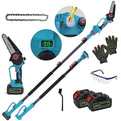 2-IN-1 Cordless Pole Saw And Mini Chainsaw With Extension Pole 21V Battery 6” Electric Brushless Pole Chainsaw with Digital Display Auto Oiler Safety 