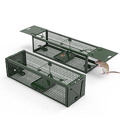 2Pack 15.35x4.72x3.94in 2-Door Humane Live Rat Trap Galvanized Iron Rodent Trap Cage Reusable for Home Garden Farm Warehouse