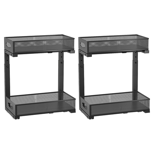 2Pcs Under Sink Organizer 2 Tier Pull Out Cabinet Baskets Storage Shelf Sliding Storage Drawers Rack with 5 Adjustable Height Mesh Baskets for Home Ki