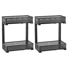 2Pcs Under Sink Organizer 2 Tier Pull Out Cabinet Baskets Storage Shelf Sliding Storage Drawers Rack with 5 Adjustable Height Mesh Baskets for Home Ki