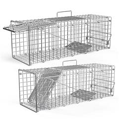 2Pcs 24X7.48X8.27IN Folding Humane Live Animal Trap Cages Easy To Catch And Release Foldable Cat Trap Galvanized Steel For Small Cats Squirrels Rabbit