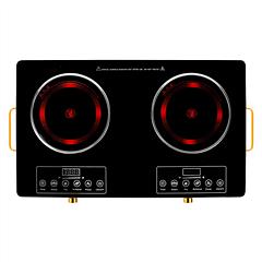 7000W Electric Double Ceramic Stove Electric Cooktop Hot Plate Infrared Countertop Burner 3500W+3500W with 11 Power Levels 0-4H Timer Portable Handle 