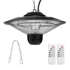 1500W Outdoor Patio Heater Electric Hanging Heated Ceiling Mounted Heating Lamp IP23 Waterproof with 3 Heating Levels 30Mins/60Mins Timer 2 Remote Con