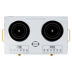 7000W Electric Double Ceramic Stove Electric Cooktop Hot Plate Infrared Countertop Burner 3500W+3500W with 11 Power Levels 0-4H Timer Portable Handle 
