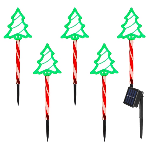 5Packs Christmas Outdoor Pathway Light With 8 Modes IP44 Waterproof Xmas Decoration Stake Light Tree Candy Light For Garden Lawn Porch Yard Driveway