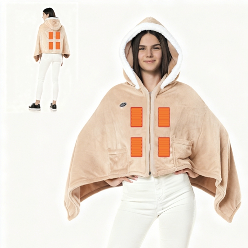 Wearable Heated Throw Blanket Double-Sided Flannel Portable Electric Heating Hoodie For Women Men Machine Washable 3 Heating Levels Battery Operated