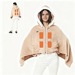 Wearable Heated Throw Blanket Double-Sided Flannel Portable Electric Heating Hoodie For Women Men Machine Washable 3 Heating Levels Battery Operated